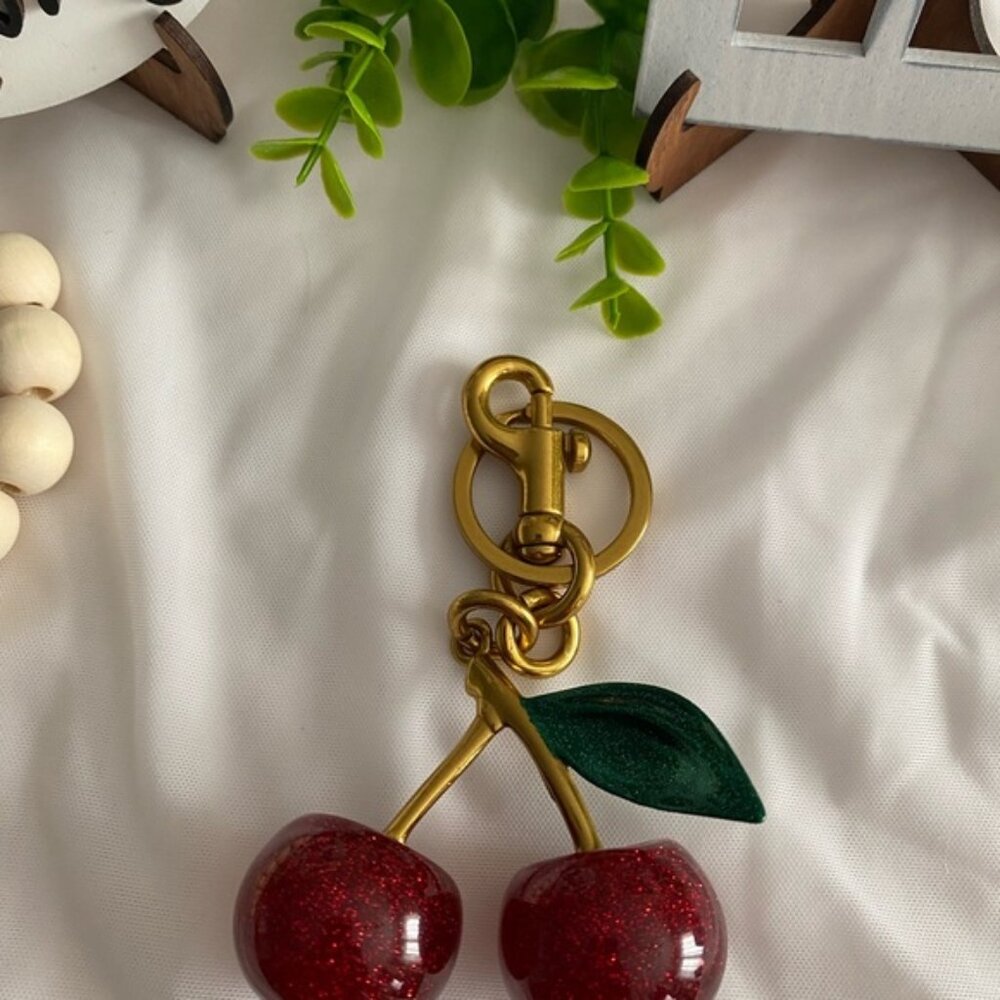 Cherry Keychain with Gold Accents